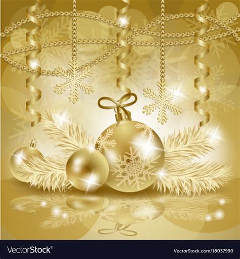 Christmas background with baubles in gold Vector Image