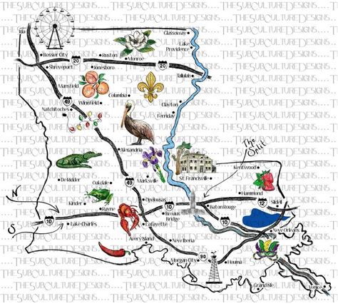 Louisiana Postcard Map | Etsy | Louisiana map, Map, Postcard