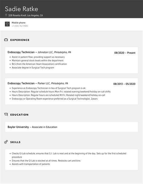 Endoscopy Technician Resume Samples | Velvet Jobs