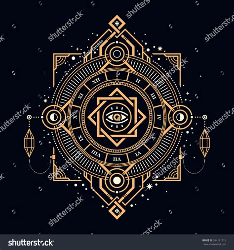 Illustration Mystic Golden Clock Sacred Symbols Stock Vector (Royalty ...