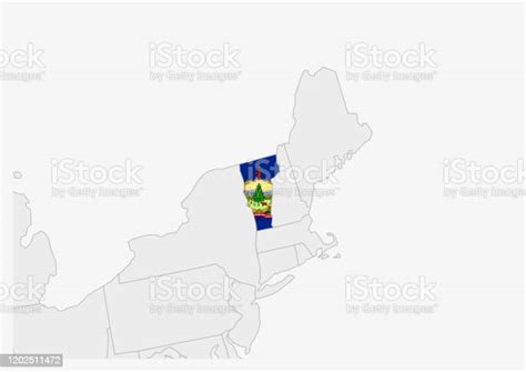 Us State Vermont Map Highlighted In Vermont Flag Colors Stock ...