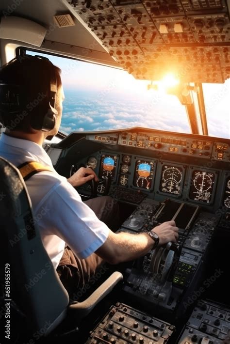 Modern commercial jet aircraft cockpit and pilots. Stock Photo | Adobe ...