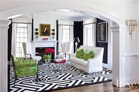 Transitional Black and White Living Room with Green Accents - Luxe ...