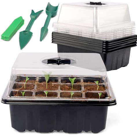 Buy SHEEFLY 5 Set Seed Trays Seedling Starter Tray 60 Cells Humidity Adjustable Plant Starting ...