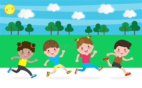 Happy Kids Jogging for Healthy. Cartoon Character Children Running Vector Illustration Isolated ...