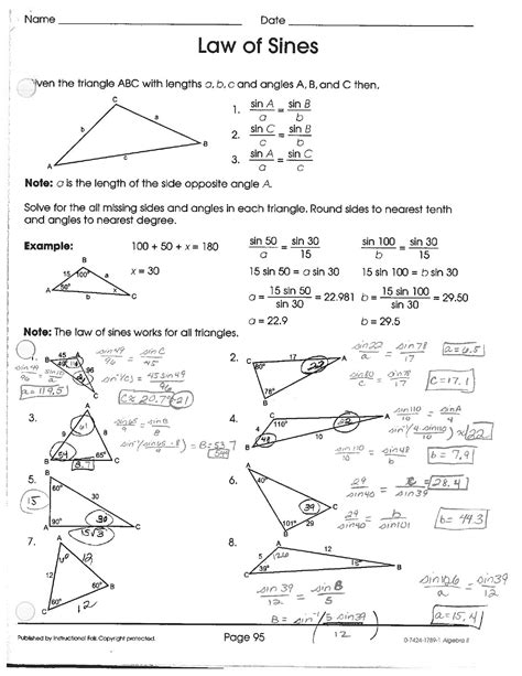 Law Of Sine And Cosine Worksheets