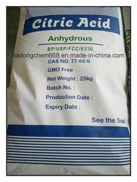 Acidity Regulator Citric Acid Anhydrous (CASNo: 77-92-9) - HS: 29181400 ...