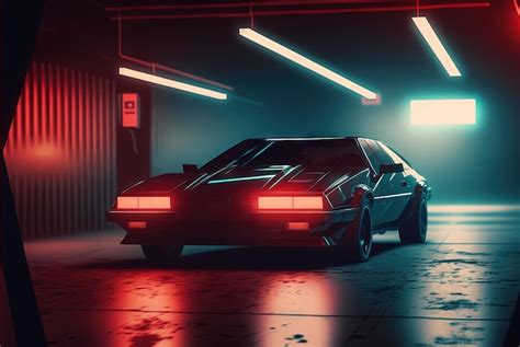 Premium AI Image | 80s styled abstract retro car Vintage automotive design in neon lights ...