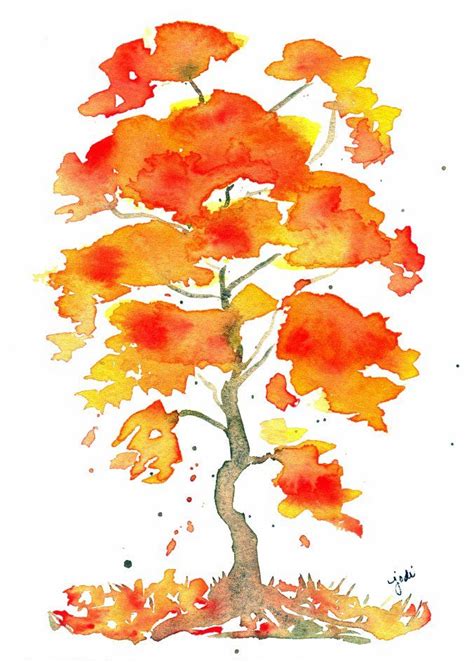 autumn-tree-watercolor-5x7-140-lb-fabriano-artistico painting art ...