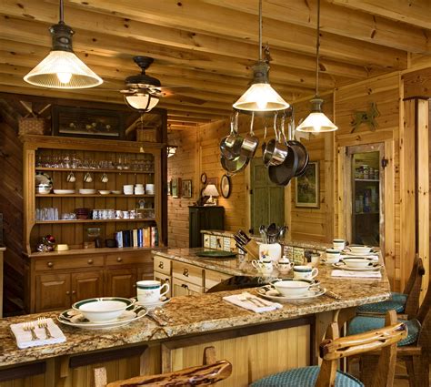 Rustic Log Cabin Outdoor Lighting | Log home kitchens, Log cabin kitchens, Kitchen interior