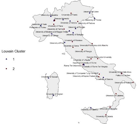 Geographical map of the 42 Italian universities in the LR. 2 Louvain... | Download Scientific ...