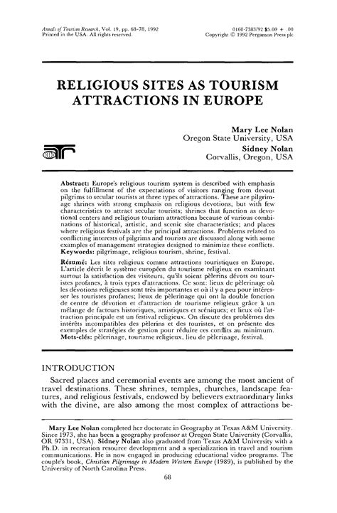 Religious Sites as Tourism Attractions in Europe - Annair of Tourz~mHexarch, Vol. 19, pp. 68-78 ...