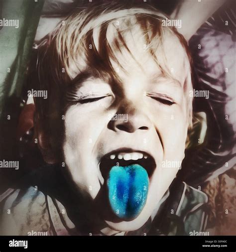 Blue tongue aftermath of blue lolly Stock Photo - Alamy