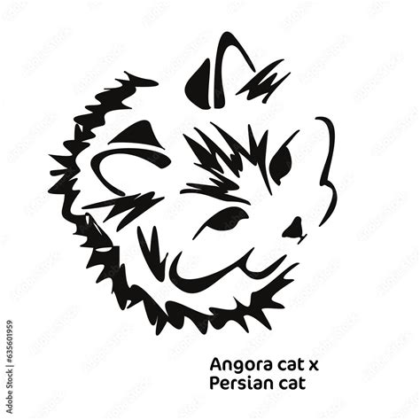 Vector drawing of a stylized cat with long hair. Mix of Angora cat with Persian cat. Animal ...