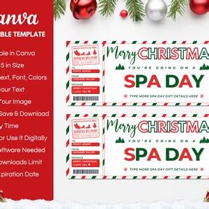 Christmas Spa Gift Coupon Template Editable Spa Day Gift - Etsy