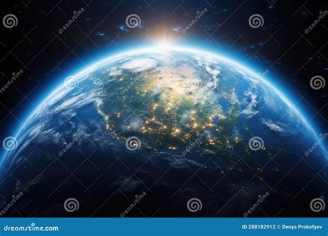 Earth planet at night stock photo. Image of global, orbit - 288182912