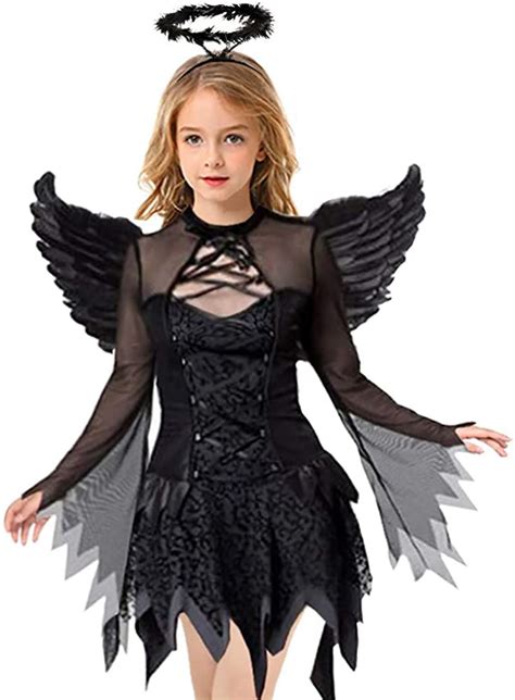 Heay Halloween Costume for Girls Fallen Angel Dress Costume with Wings ...