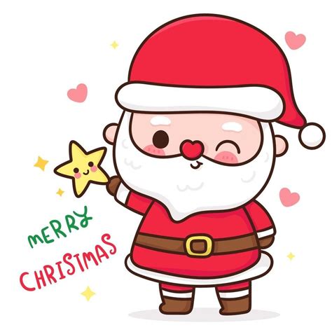 Download Cute santa claus with Christmas star cartoon Xmas vector Kawaii character for free ...