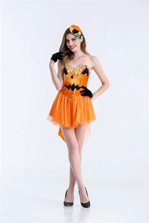 Adult Women Sexy Halloween Pumpkin Tube Dress Short Fancy Cosplay Idea Strapless Cute Orange ...