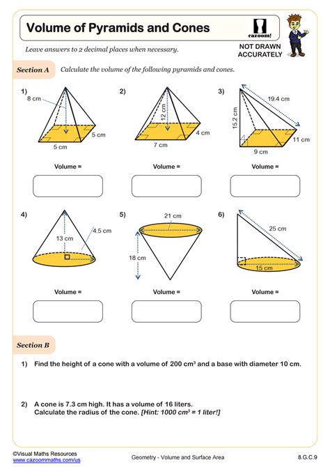 Volume of Pyramids and Cones Worksheet | Fun and Engaging 8th Grade PDF ...