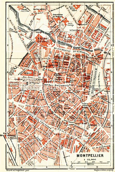 Old map of Montpellier in 1885. Buy vintage map replica poster print or download picture