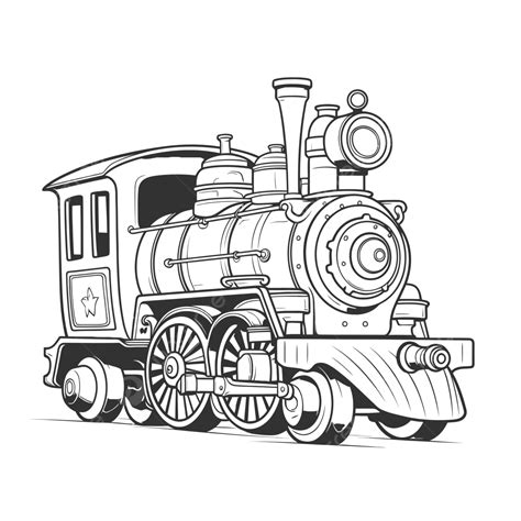 Black And White Illustration Of A Steam Engine To Color Outline Sketch ...