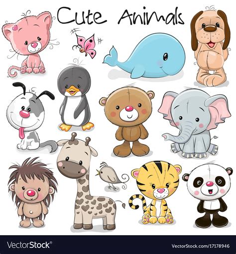 Set cute animals Royalty Free Vector Image - VectorStock