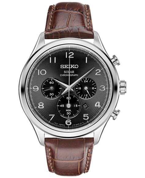 Lyst - Seiko Men's Chronograph Solar Classic Brown Leather Strap Watch ...