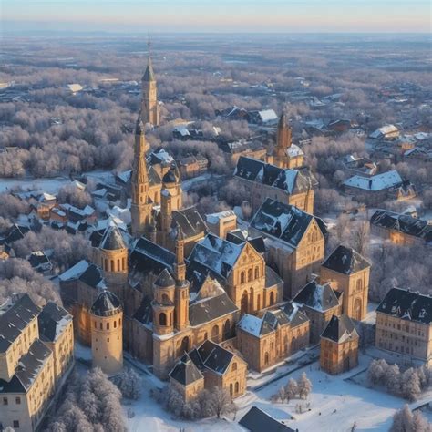 Premium AI Image | Aerial winter sunny frozen day view of snowy Vilnius ...