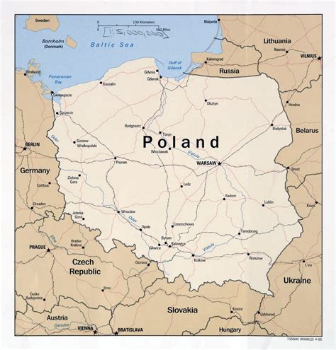 Large detailed political map of Poland with roads, railroads and major ...