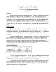 chem lab report 1.docx - Melting Points and Mixture Melting Points By: Abigail Urban urbana1 go ...