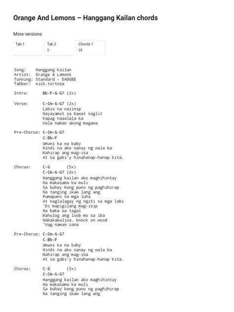 Hanggang Kailan Chords With Lyrics by Orange and Lemons - Easy Chords ...