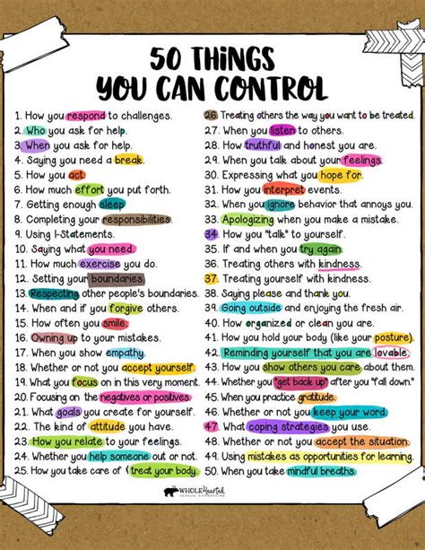 50 Things You Can Control Worksheet - SUNRISE ELEMENTARY SCHOOL