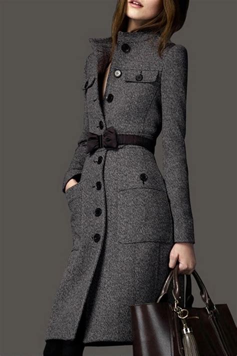 Women Parka Slim Fit Long Trench Coat Full Length Wool Blend Jack Gray ...