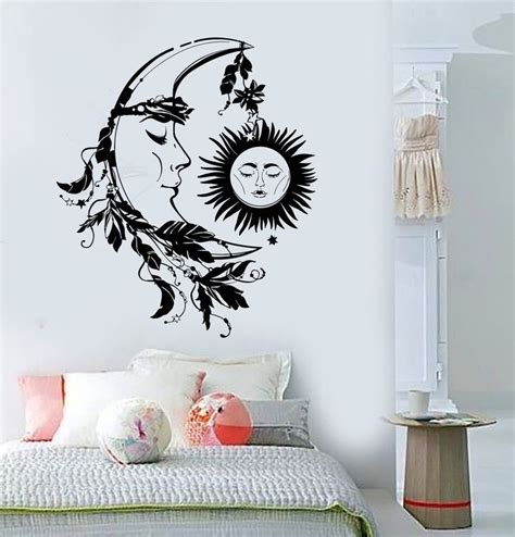 Vinyl Wall Decal Sun Moon Night Dream Bedroom Design Feather Stickers Unique Gift (807ig ...