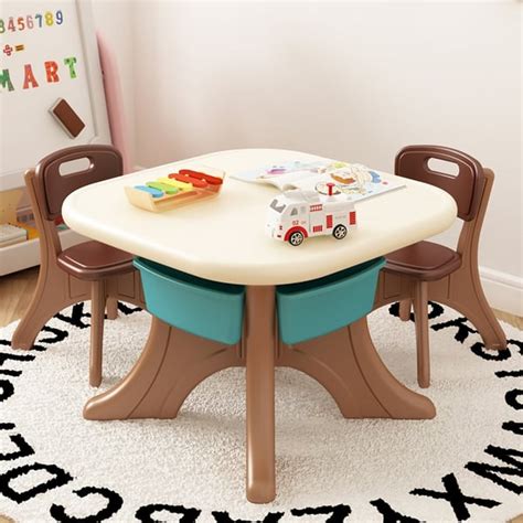 Plastic Pink Kids Play Table and Chair 2 Chairs Set | Homary