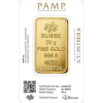 Buy Certified 50g Gold Bar PAMP Suisse