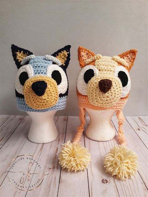 Bluey And Bingo Crochet Hat Pattern Free Web Crochet Pattern, Multiple Sizes, Blue Heeler Dog ...