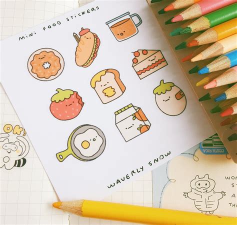 Cute food stickers. Mini food sticker sheet. Waterproof | Etsy