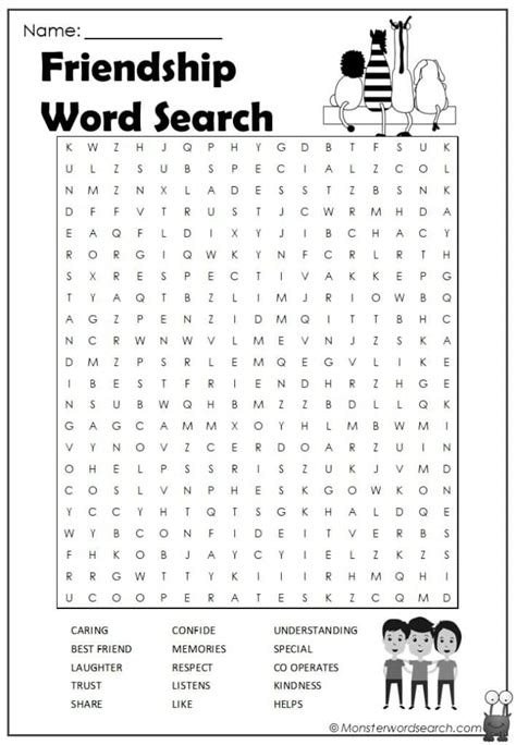 Friendship Word Search- Monster Word Search