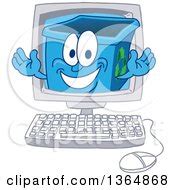 Cartoon Blue Recycle Bin Mascot Smiling over a Sign Posters, Art Prints by - Interior Wall Decor ...