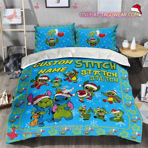 Stitch Statch Stutch Grinch Personalized Bedding Set - Tagowear