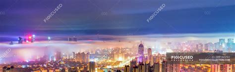 Night view of Qingdao City, China. Aerial view — High Angle View, building structures - Stock ...