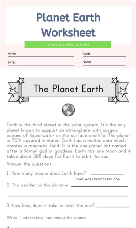 Earth Reading Comprehension Worksheet