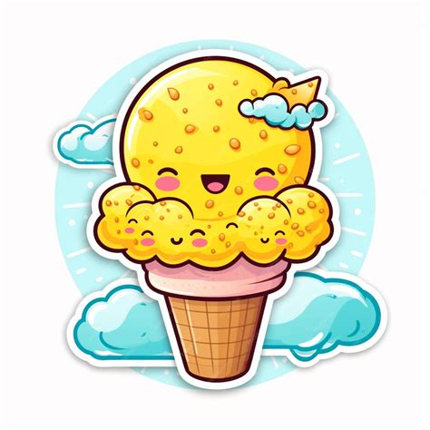 Premium AI Image | cartoon ice cream cone with a smiley face and clouds ...