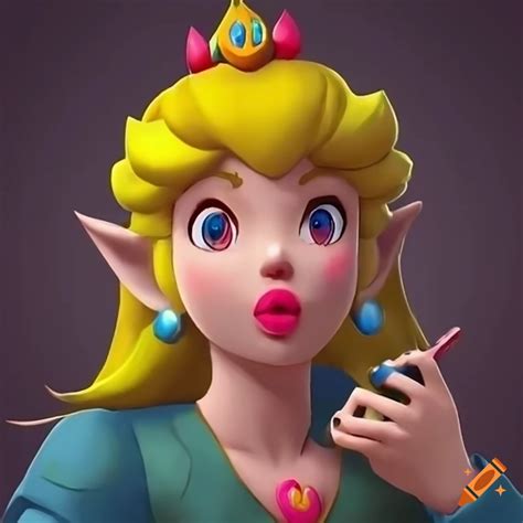 Link as princess peach applying lipstick on Craiyon