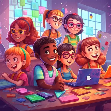 Premium AI Image | A cartoon of kids in a classroom with a computer and ...