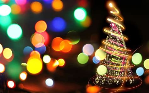 Download wallpapers neon christmas tree, Happy New Year, colorful glare ...