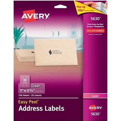 Avery® 5630 Clear Easy Peel Address Labels; Laser, 1 x 2 5/8", 750/Box | Quill.com