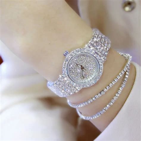 Free Silver Bracelet Watch Set Full Diamond Bangle Watch Lady Luxury ...